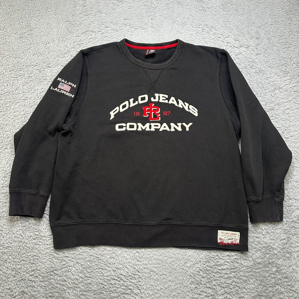 Vintage Polo Jeans Company Sweatshirt Mens XL Black Fleece Crewneck Ralph Lauren